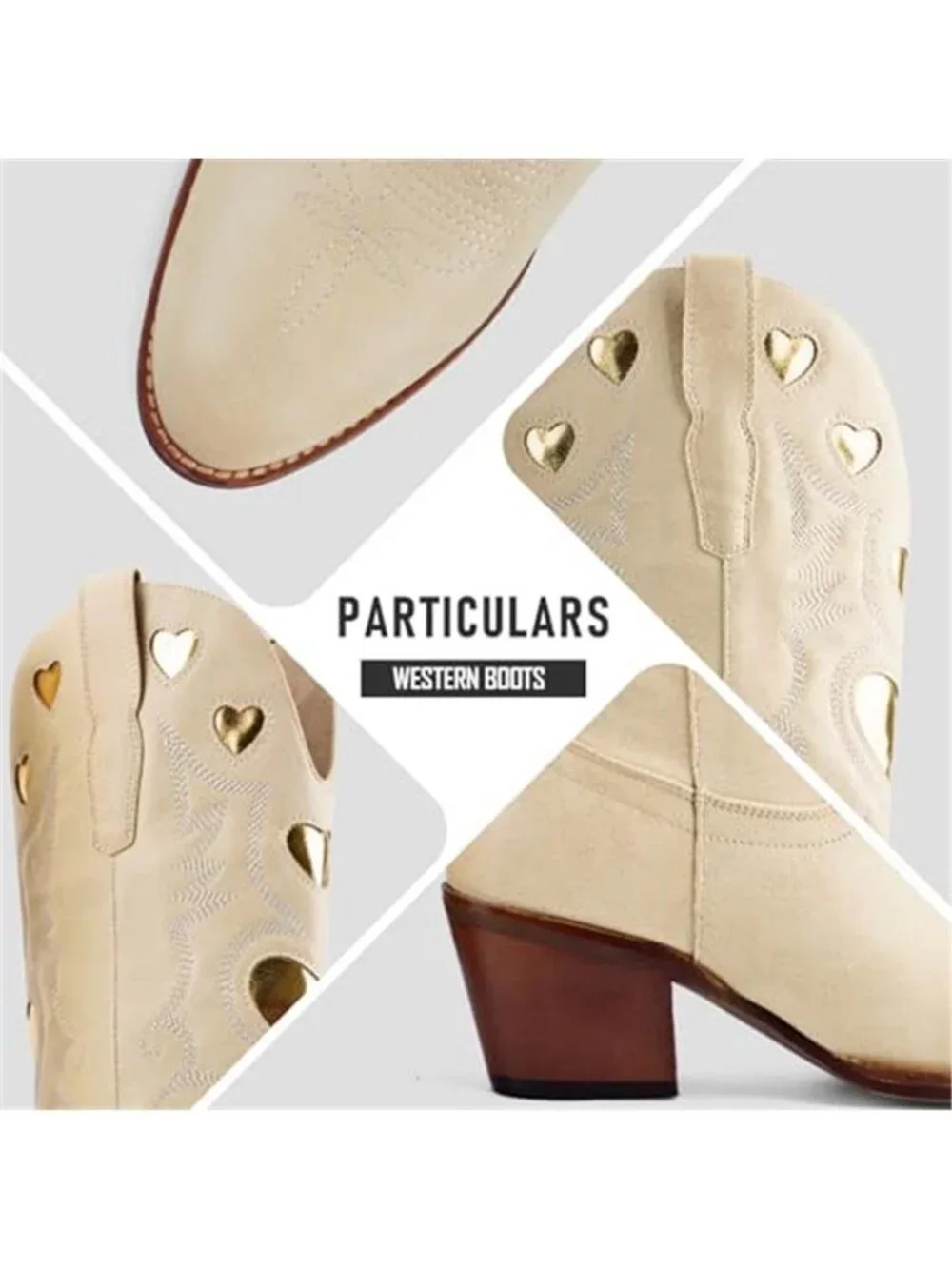 Knee High Boots for Women Heart Embroidered Western Boots Round Toe